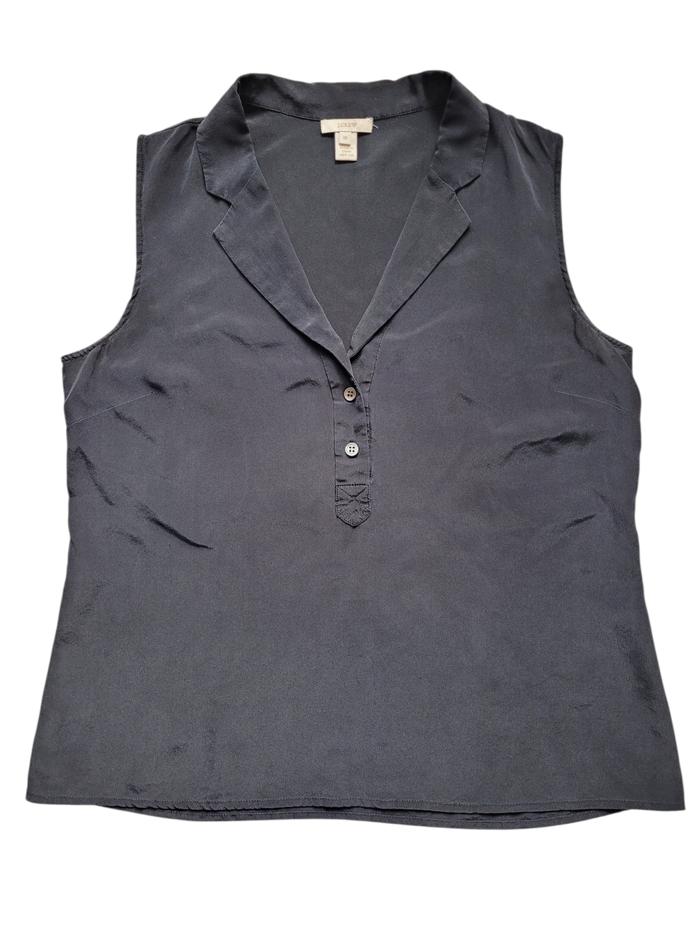 J. Crew 100% Silk Black V-Neck Collared Camisole Dark Academia Quiet Luxury